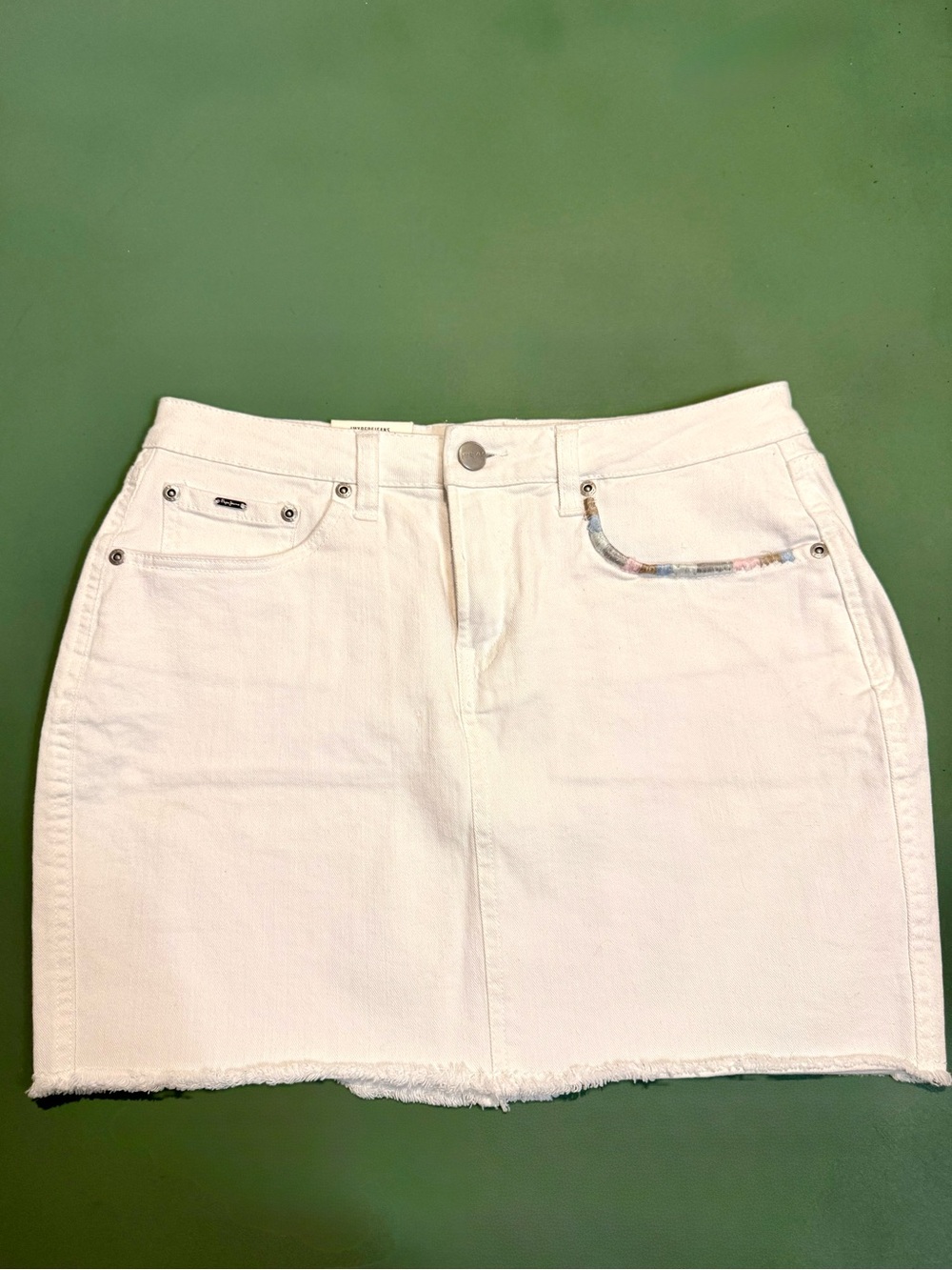Pepe Jeans White Denim Mini Bonita‎ Skirt with Frayed Hem